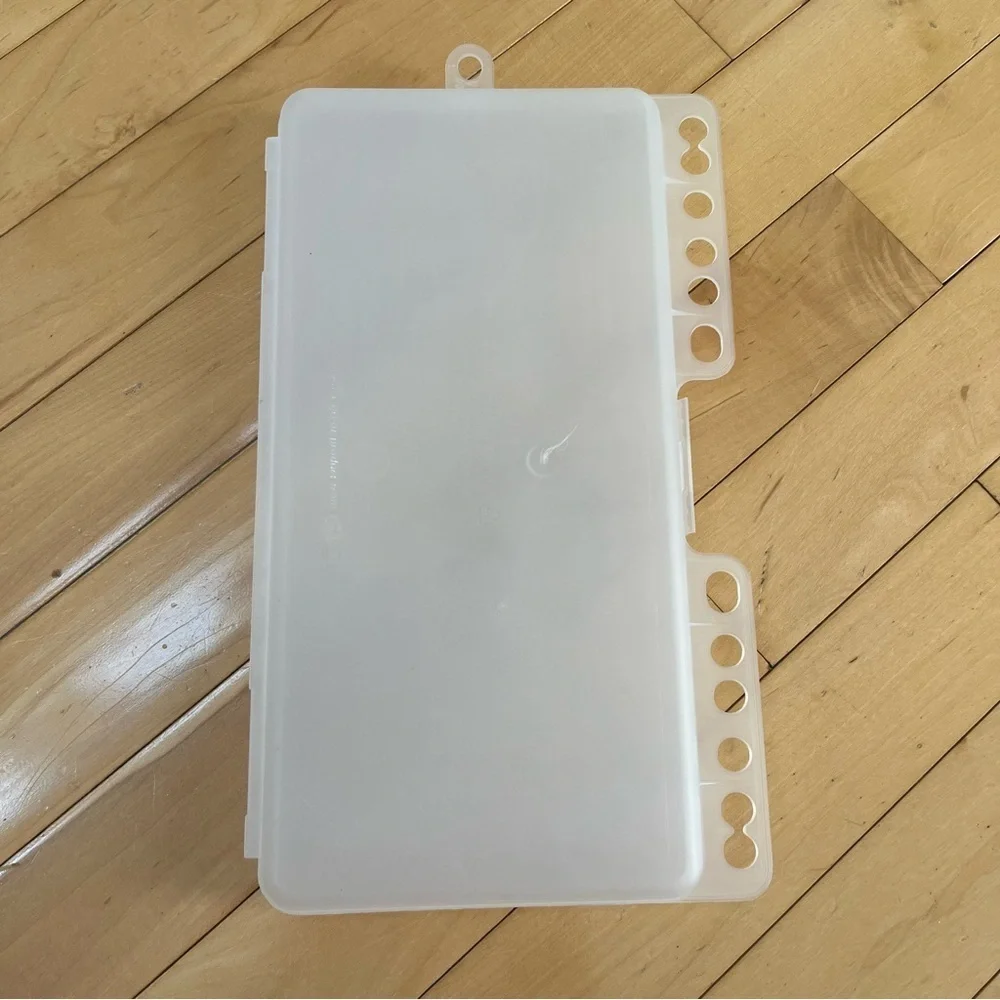 SpaceMaker Pencil Box Case 3-Ring Binder Holes Flat Thin Storage White/Clear VTG